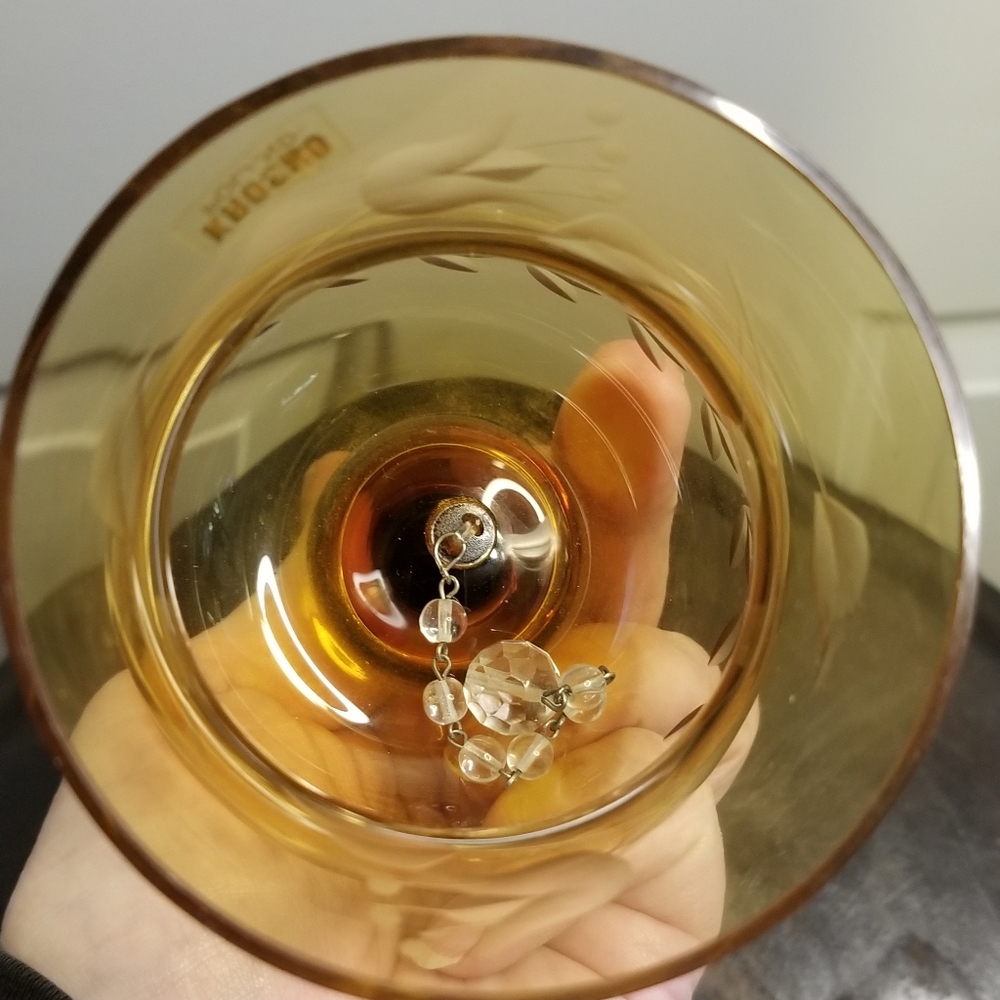 Vintage Amber Cut Glass Crystal Bell 7" - Picture 4 of 12